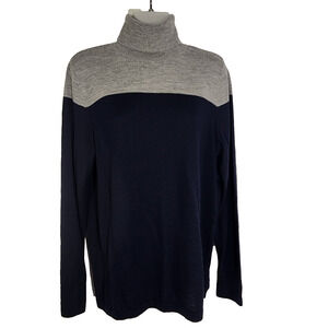 Talbots Womens Sweater Pure Merino Wool Color Block Turtleneck Blue Gray XL